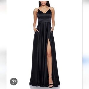 B Darlin Black Satin Maxi Dress